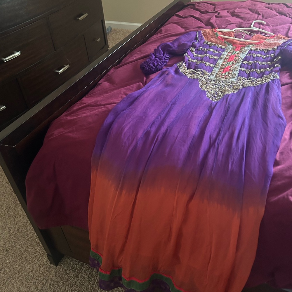 Vibrant Purple and Orange Embroidered Dress